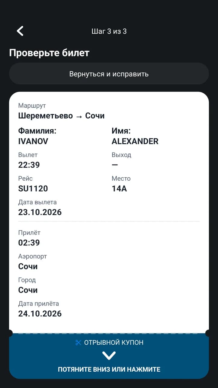 Checking a recognised boarding pass before saving